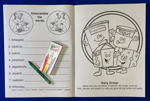 Miniatura 3 de ZOCO Coma bien, come sano – Libros para colorear de nutrición (paquete de 50 unidades, con crayones) – Folletos médicos – Juegos y actividades