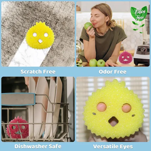 Miniatura 5 de Juego de esponja y estropajo funcional. Daddy Mommy Daily Scrub Sponge, cara sonriente feliz, firme en frío y suave en caliente, sin arañazos, sin