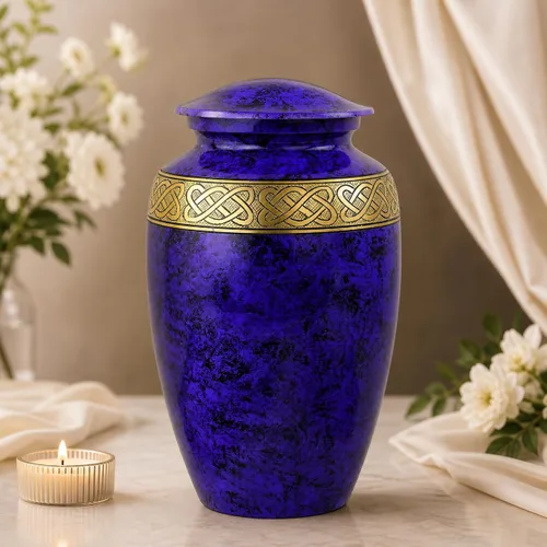 Miniatura 11 de Urnas de cremación de metal de aluminio para cenizas y restos mortales Hermosas urnas hechas a mano para humanos y mascotas (latón otoñal antiguo)