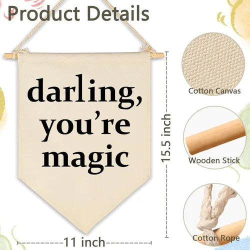 Miniatura 5 de Darling You're Magic - Banderín Colgante de Lienzo, Bandera de Pennant, Letrero de Pared, Decoración de Regalo para Guardería, Bebé, Niños, Niña