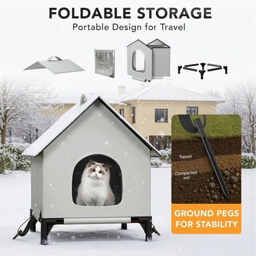 Miniatura 5 de Casa para gatos para exteriores e interiores, aislada y resistente a la intemperie, refugio plegable para gatos, fácil de armar, refugio