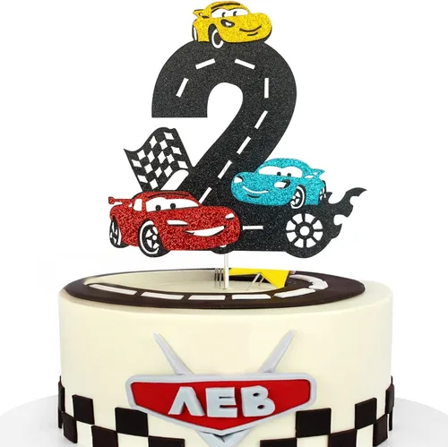 MEMOVAN Decoración para Pastel de Auto de Carreras 2do Decoración para Pastel Two Fast Decoración para Pastel de Auto de Carreras Cumpleaños para