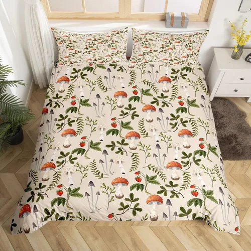 Funda de edredón de hongos salvajes, acuarela, decoración de plantas naturales para exteriores, juegos de ropa de cama para niños, adolescentes y