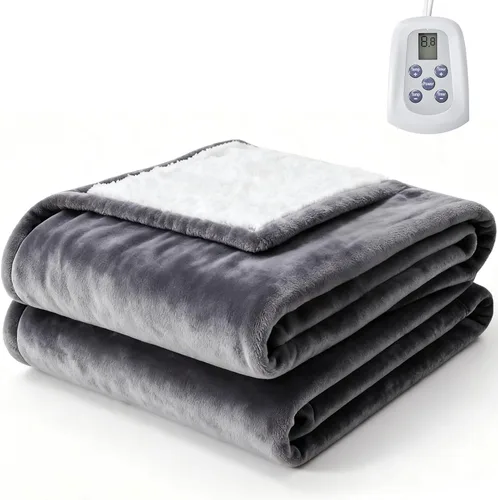 Sweetcrispy Manta Térmica Tamaño Twin, 62''x84'' Manta Eléctrica con Calefacción con 10 Niveles de Calor y Apagado Automático, Lavable de Tela de