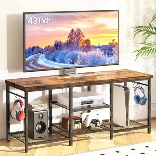 Miniatura 13 de YGEOMER Soporte de TV para sala de estar, centro de entretenimiento para televisores de 55 pulgadas, consola multimedia, mesa de televisión