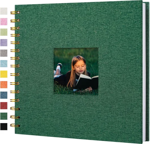 Miniatura 22 de Álbum de recortes de fotos, cubierta de lino, 8 x 8 pulgadas, tapa dura, libro de recuerdos de papel kraft blanco, para viajes, bodas, libro de Negro