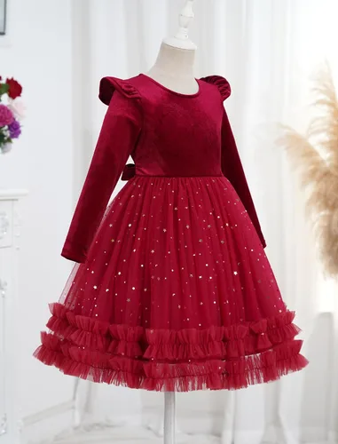Miniatura 87 de IDOPIP Vestido tutú de terciopelo para niñas pequeñas, vestido de manga larga para princesa, Navidad, cumpleaños, fiesta, boda, vestidos de otoño e