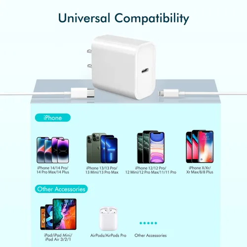 Miniatura 6 de Cargador rápido para iPhone, cable USB C a Lightning de carga rápida extra largo de 10 pies con bloque de cargador USB C para iPhone 20 W, enchufe