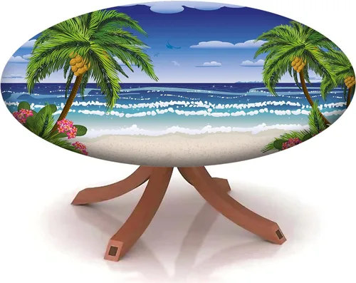 Miniatura 37 de Mantel con patrón de playa, borde elástico, impermeable, lavable, para uso en interiores y exteriores, patio, turquesa aguamarina, para mesas