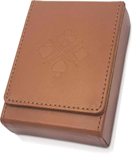 Luck Lab Estuche de cuero para una sola baraja de cartas de juego/portacartas - Se ajusta a cartas de tamaño póker y puente (marrón)