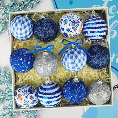 Miniatura 6 de 12 Piezas 1.97 Pulgadas Adorno de Bola de Janucá para Árbol Estrella de David Adorno de Bola de Janucá Adornos de Bola de Janucá Colgante Decoración