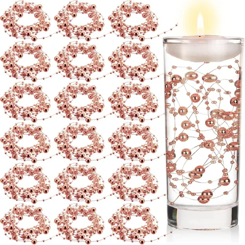 Hicarer Cadena de perlas de 157 pies con 24 cuerdas para velas flotantes, perlas de imitación como relleno de jarrón, ideal para bodas, fiestas, Oro
