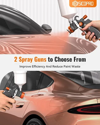 Miniatura 2 de HVLP - Juego de pistolas pulverizadoras de pintura de aire para autos, pintura de casa, pistolas de pintura automotriz, boquillas de alta precisión