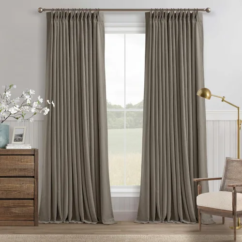 Miniatura 62 de Juego de 2 paneles de cortinas plisadas negras de 80 pulgadas para sala de estar, cortinas plisadas de lino con forro de 80 pulgadas de largo, 100%