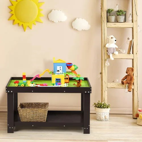 Miniatura 8 de Costzon - Mesa de actividades para niños 2 en 1 con almacenamiento, mesa patentada para bloques de construcción con tablero para manualidades