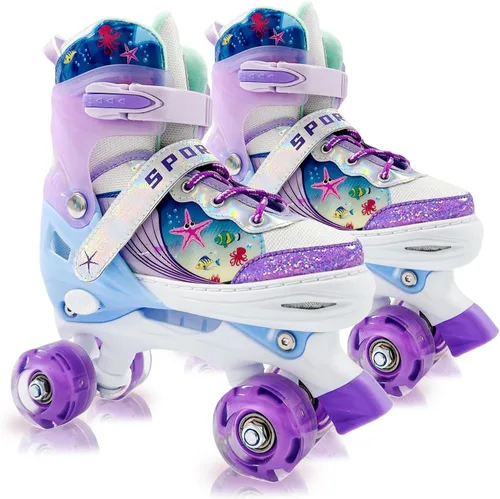Adjustable Kids Roller Skates for Girls and Boys Ages 3-5 5-8 8-12, All 8 Wheels of Girl's Skates Shine, Safe and Fun Illuminating for Outdoor