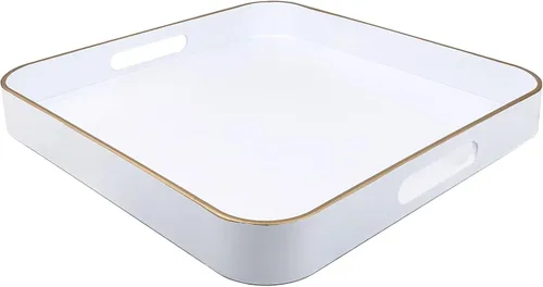 Miniatura 16 de Bandeja decorativa redonda negra con asas, bandeja versátil de 13 pulgadas para mesa de café, otomana, ideal para servir, exhibir y organizar