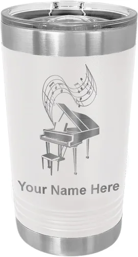 Miniatura 20 de LaserGram Vaso de pinta aislado al vacío de 16 onzas, piano de cola, grabado personalizado incluido (negro)