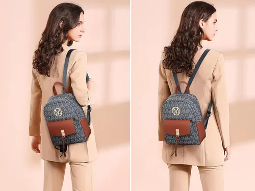 Miniatura 2 de MKP - Mochila pequeña para mujer, bolso de hombro con borla y dije, Azul oscuro, Mochilas Daypack
