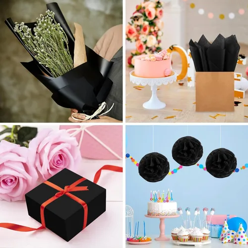 Miniatura 4 de Morcheiong 60 hojas de papel de seda negro para envolver regalos, papel de seda a granel para manualidades, manualidades, floral, cumpleaños, fiesta