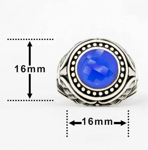 Miniatura 4 de Anillo de lujo de plata de ley 925 maciza con piedra de zafiro azul simulada para hombre