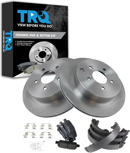 Miniatura 73 de TRQ Kit de pastillas de freno y rotor Posi trasero premium con zapatas de estacionamiento para camión GM SUV