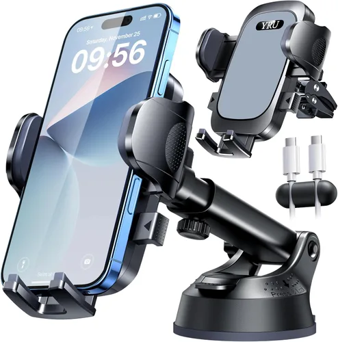 Miniatura 11 de YRU [True Upgrade for Safety Car Phone Holder Mount [Patent & Military-Grade] Dashboard Cell Phone Holder for Car Vent Windshield Phone Stand for