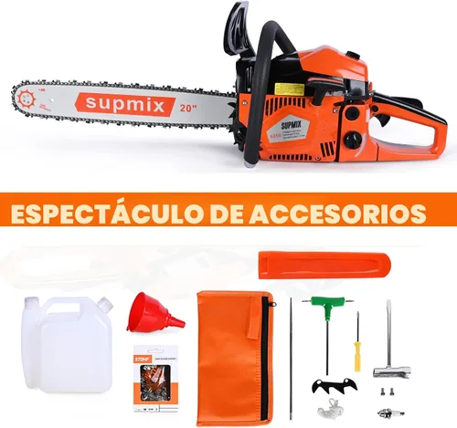 Miniatura 3 de SUPMIXTOOLS 62cc Motosierra a gas de 20 pulgadas Motosierras de gasolina de 2 ciclos Motosierra de gasolina manual de gasolina Sierras de potencia
