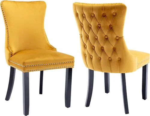 Miniatura 94 de Velvet Dining Chairs Set of 2, Tufted High Chairs with Nailhead Trim, Pull Ring, Black Solid Wood Legs, Elegant Upholstered Accent Chairs for Dining