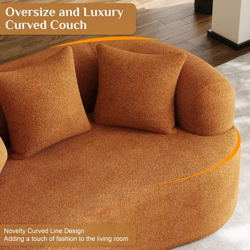 Miniatura 6 de Sofá biplaza de 68.5 pulgadas para sala de estar, moderno sofá de felpa de felpa extra profundo curvado con 3 almohadas para espacios pequeños,