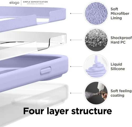 Miniatura 5 de elago Compatible con Funda para iPhone 14, funda de silicona líquida, funda protectora de cuerpo completo, a prueba de golpes, diseño delgado, forro
