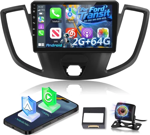 [2+64] Radio de coche para Ford Transit 150 250 350 2015-2019, pantalla táctil Android estéreo de 9 pulgadas con Carplay y Android Auto, GPS, WiFi,