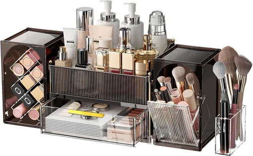 Miniatura 14 de INVSSENE Organizador de maquillaje apilable, almacenamiento de perfume para cuidado de la piel, lápiz labial cosmético, máscara facial, paletas