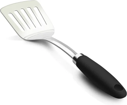 Espátula ranurada de acero inoxidable, espátula de metal para sartenes de hierro fundido y acero inoxidable, espátula de cocina de borde fino para