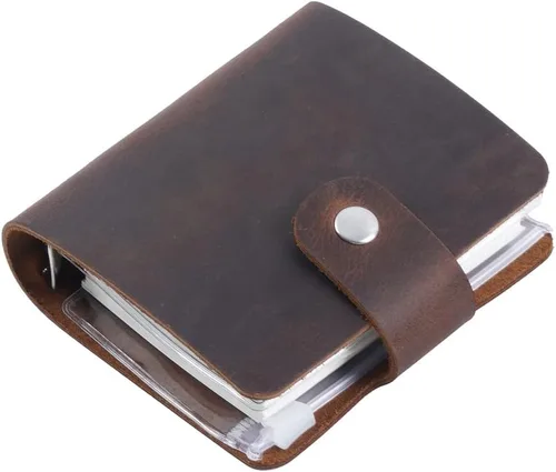 Miniatura 9 de Diario de cuero genuino A9, planificador de bolsillo de cuero negro hecho a mano, planificador de cuero vintage mini, 120 hojas, carpeta de hojas