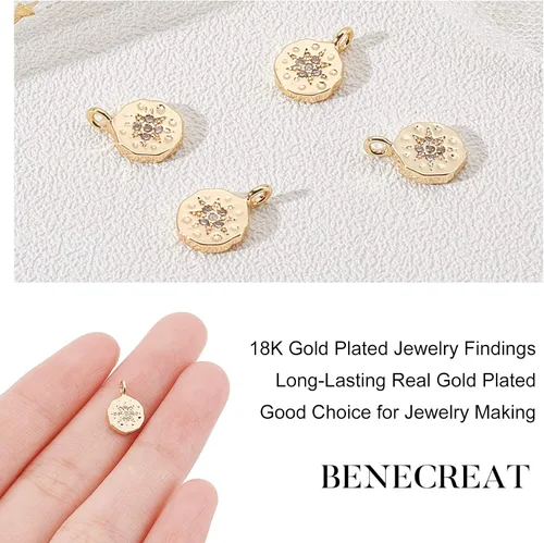 Miniatura 3 de BENECREAT 10 dijes redondos planos chapados en oro de 18 quilates de latón para hacer aretes, pulseras, collares, joyas Micro pavimentar zirconia