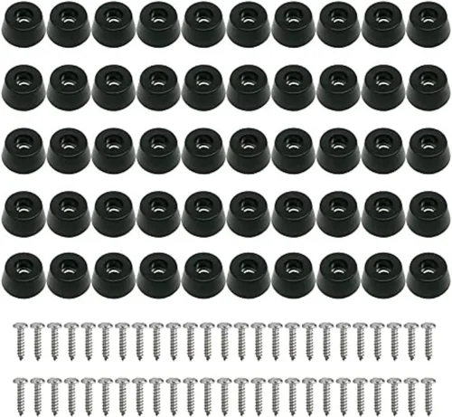 Paquete de 50 pies de parachoques de goma dura mediana con arandela y tornillos de acero inoxidable, suaves, antideslizantes, antideslizantes y