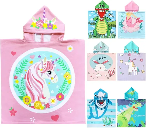 Miniatura 24 de NovForth Toalla de Playa para Niños y Niñas, Envoltorio de Toalla de Baño con Capucha de Cocodrilo, Toalla de Piscina para Niños Pequeños con Capucha