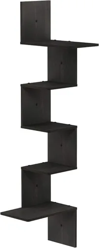 Miniatura 4 de Furinno Estantería radial para esquina de pared, montaje flotante de 3 niveles Espresso / negro