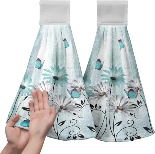 Miniatura 37 de America Stars - Juego de 2 toallas de cocina azules con lazo para colgar, patrióticas para colgar el 4 de julio, juego de 2 toallas de mano
