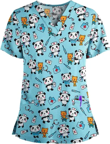 Plus Size Scrubs for Women 2024 Summer Tops for Women Stretchy Nursing Short Sleeve Nursing Tops with Pockets