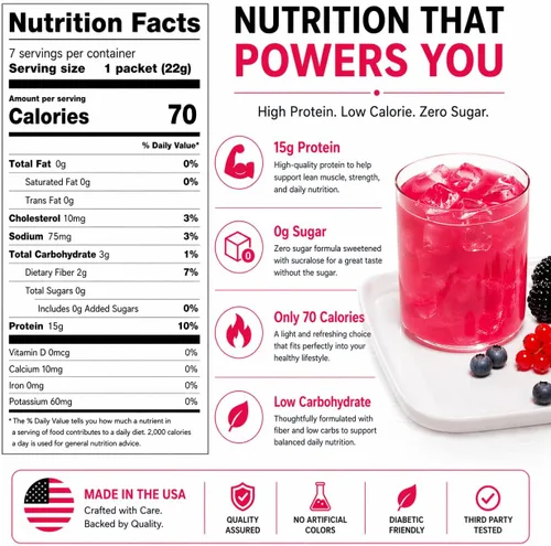 Miniatura 2 de ProtiFit - Mezcla de bebida en polvo de sabor a fruta con alto contenido en proteínas, 15g de proteína, baja en calorías, sin azúcar, compatible