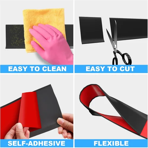 Miniatura 6 de Duzzy Moldura Flexible para Zócalo, 6 Pulgadas (Ancho) x 100 Pies (Largo) Moldura de Ribete de Pared de Goma Despegar y Pegar, Base de Pared de Negro