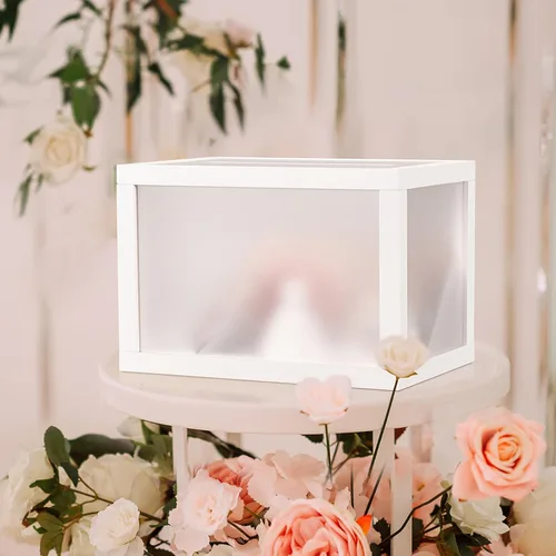 Miniatura 7 de AW BRIDAL Caja de tarjetas de boda esmerilada para recepción, 10.5 x 7 x 7 pulgadas, soporte para caja de sobres de dinero para graduación, fondo