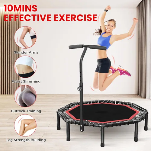 Miniatura 4 de Trampolín de rebote octogonal de 50 pulgadas para adultos, rebote de fitness con cuerdas elásticas silenciosas, barra de mango ajustable en T