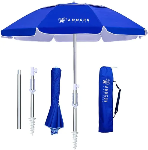 Miniatura 12 de AMMSUN - Sombrilla de playa portátil de 6.5 pies, plegable dos veces, con ancla de arena, poste inclinable a prueba de viento, ventilación de aire