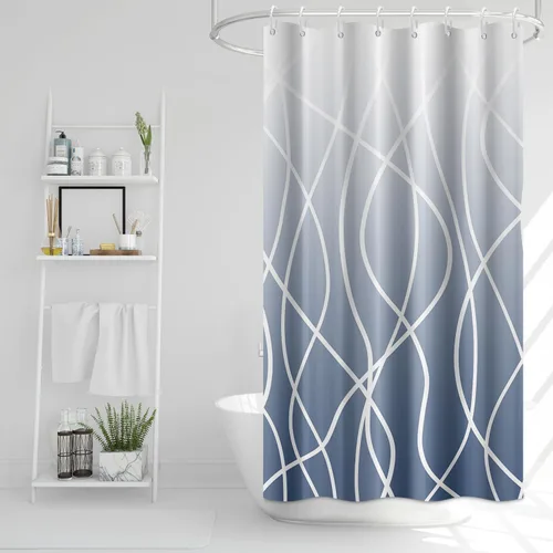 Miniatura 49 de Cortina de ducha pequeña a rayas gris claro degradado para baño, 36 x 72 pulgadas, juego de cortina de ducha geométrica para cabina de RV