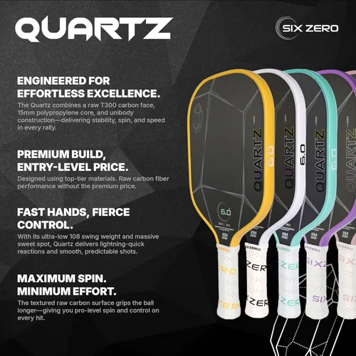 Miniatura 2 de Six Zero Quartz Pickleball Paddle - Affordable, Premium Construction, Raw Carbon Rosa
