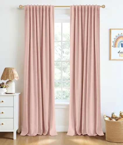 Miniatura 36 de INOVADAY Cortinas 100% opacas de 63 pulgadas de largo, juego de 2 paneles de lino con pestaña trasera, bolsillo para barra, cortinas opacas