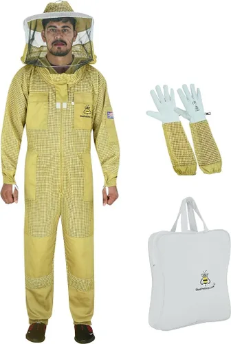 Miniatura 9 de 3-Layer Ultra Ventilated Mesh Beekeeping Suit for Men & Women with Veil Sting-Proof Bee Suit with Leather Gloves & Bag